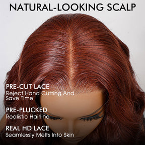 180% Density Reddish Brown Glueless 13x6 Body Wave Full Frontal HD Lace Wig