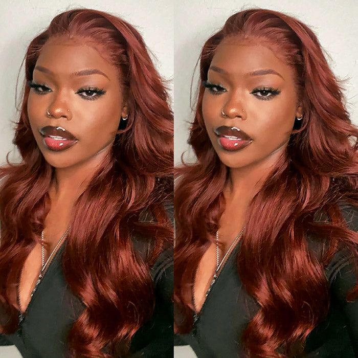 180% Density Reddish Brown Glueless 13x6 Body Wave Full Frontal HD Lace Wig