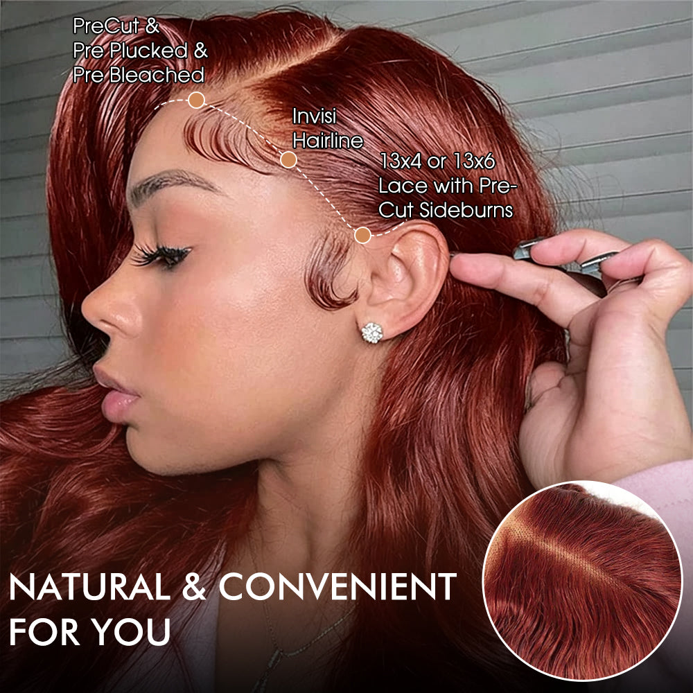 180% Density Reddish Brown Glueless 13x6 Body Wave Full Frontal HD Lace Wig