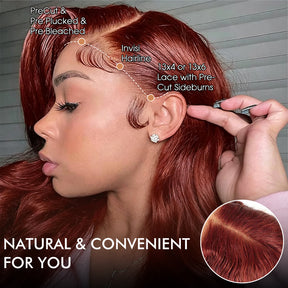 180% Density Reddish Brown Glueless 13x6 Body Wave Full Frontal HD Lace Wig