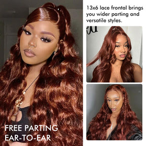 180% Density Reddish Brown Glueless 13x6 Body Wave Full Frontal HD Lace Wig
