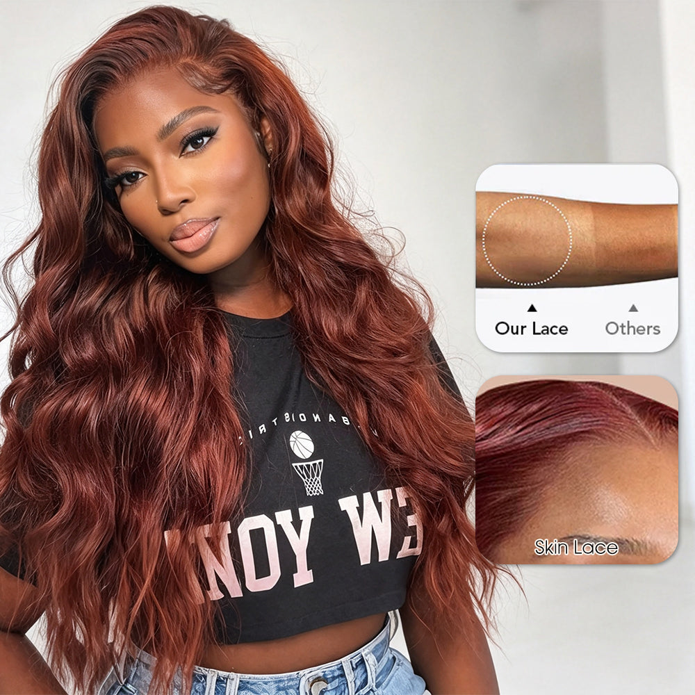 180% Density Reddish Brown Glueless 13x6 Body Wave Full Frontal HD Lace Wig