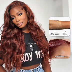 180% Density Reddish Brown Glueless 13x6 Body Wave Full Frontal HD Lace Wig