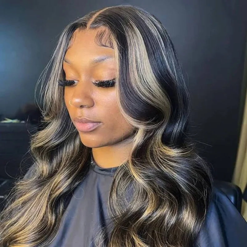 Balayage Highlight 1B/27 Colored 13X6 HD Lace Human Hair Wigs Pre Plucked Hairline 250% Density