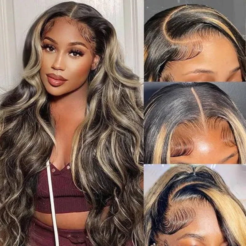 Balayage Highlight 1B/27 Colored 13X6 HD Lace Human Hair Wigs Pre Plucked Hairline 250% Density