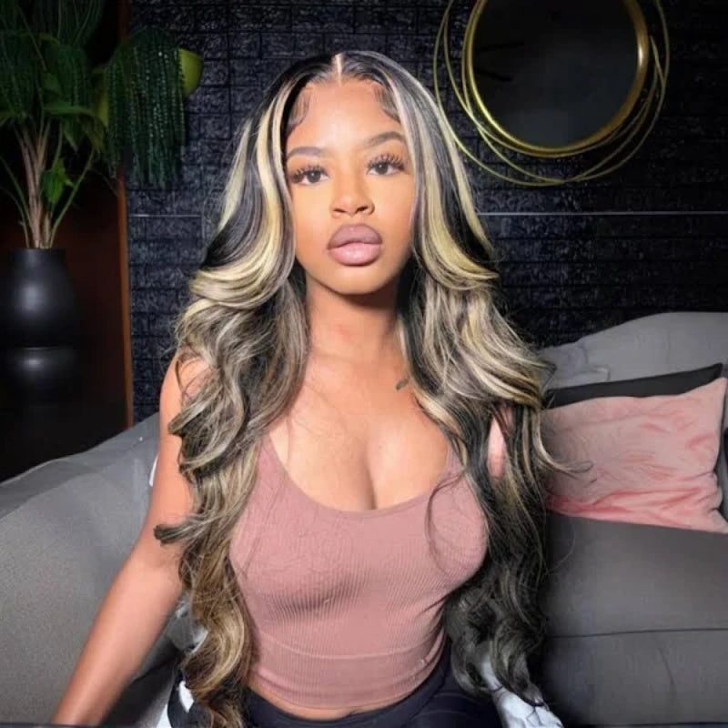 Balayage Highlight 1B/27 Colored 13X6 HD Lace Human Hair Wigs Pre Plucked Hairline 250% Density
