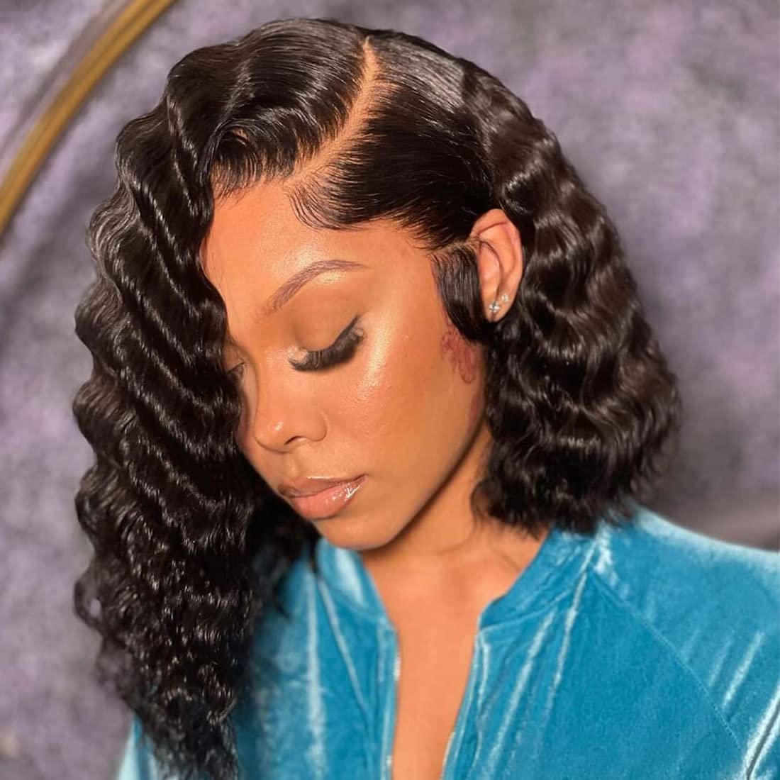 Pizazz Hair Asymmetrical Side Part Deep Wave Short Bob Wigs Human Hair ...