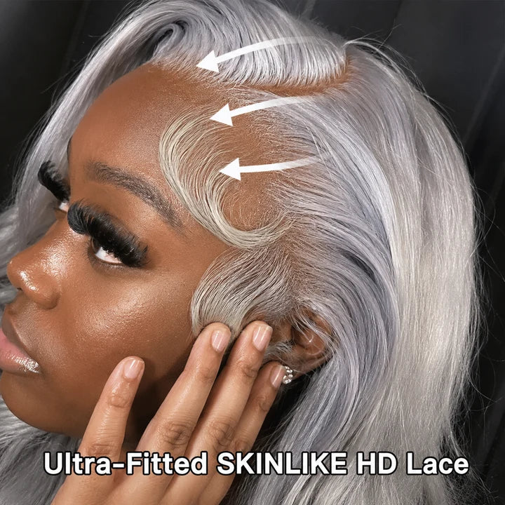 Silver Grey Colored Lace Front Wigs Body Wave Glueless 13*6 HD Lace Human Hair Wigs