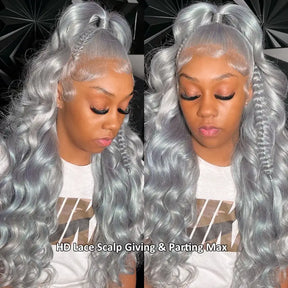 Body Wave Silver Grey Color Wig 13x4 HD Lace Front Wigs For Women