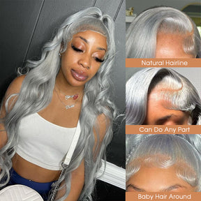 Body Wave Silver Grey Color Wig 13x4 HD Lace Front Wigs For Women