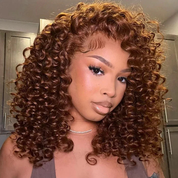 13x6 Lace Frontal Glueless Small Wend Curly Chocolate Brown Pre Cut Wig 280% Density