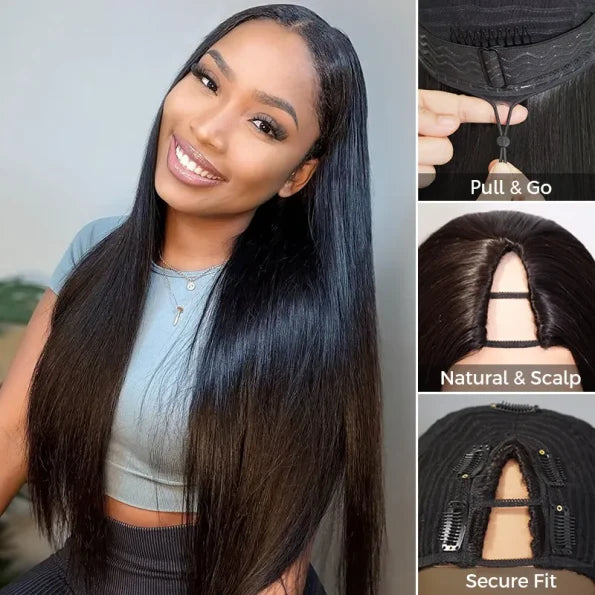 Glueless Straight V Part Human Hair Wigs