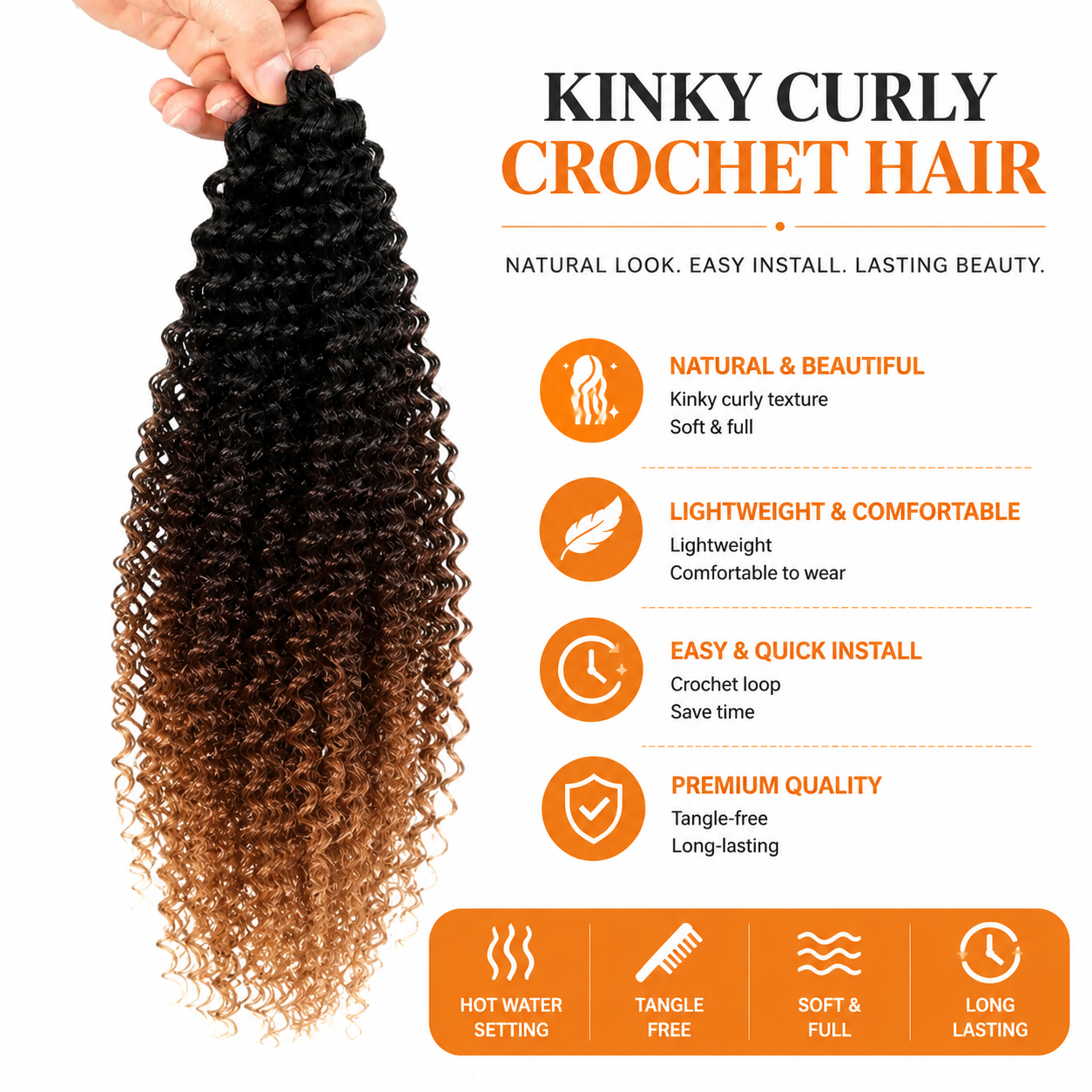 Pre Looped Black Roots #1B/3/27 Highlight Kinky Curly Feather Crochet Hair Extensions Natural Looking