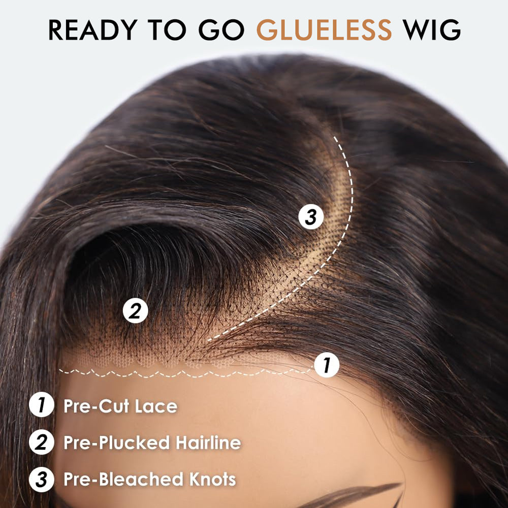 Pull & Go Bouncy Loose Body Wave T1b/4# Glueless Wig Short Bob Wig Pre-Cut 8×5 Lace Bleached Knots