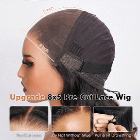 Pull & Go Bouncy Loose Body Wave T1b/4# Glueless Wig Short Bob Wig Pre-Cut 8×5 Lace Bleached Knots