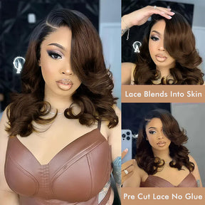 Pull & Go Bouncy Loose Body Wave T1b/4# Glueless Wig Short Bob Wig Pre-Cut 8×5 Lace Bleached Knots