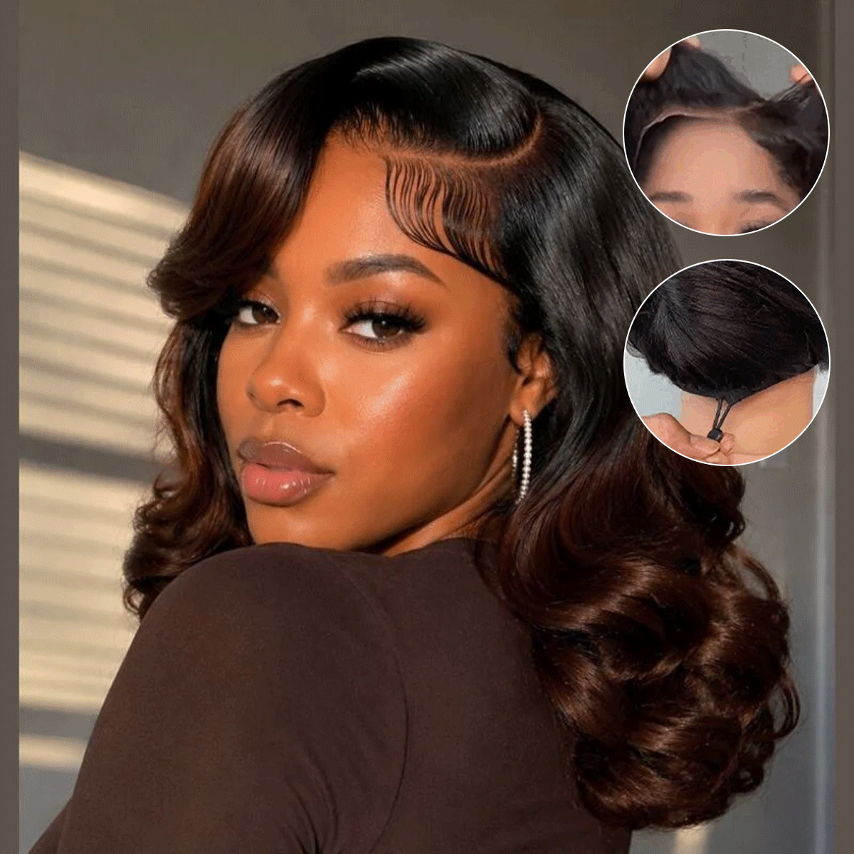 Pull & Go Bouncy Loose Body Wave T1b/4# Glueless Wig Short Bob Wig Pre-Cut 8×5 Lace Bleached Knots