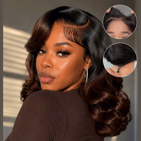 Pull & Go Bouncy Loose Body Wave T1b/4# Glueless Wig Short Bob Wig Pre-Cut 8×5 Lace Bleached Knots