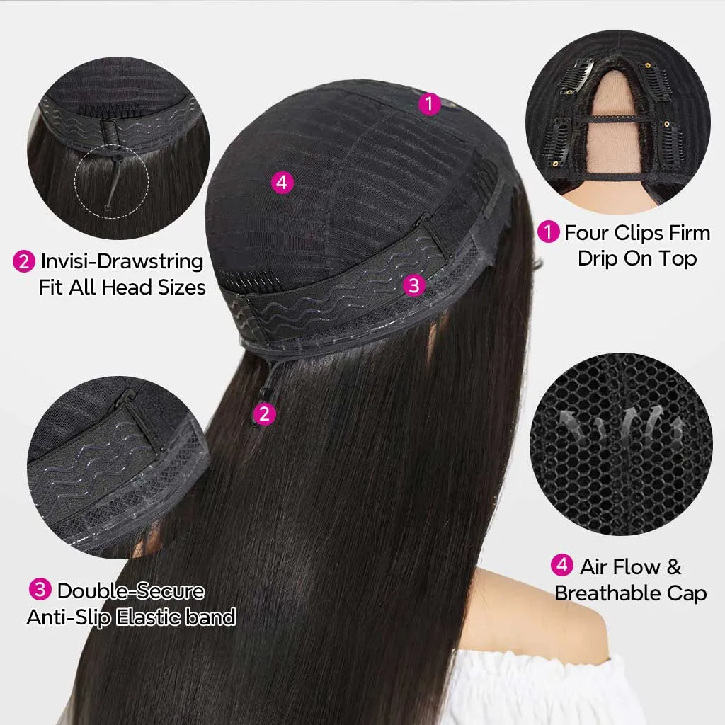 Caramel Highlight Glueless V Part Water Wave Wig #1B30 Beginner Friendly Wig With Hollow Out Breathable Cap