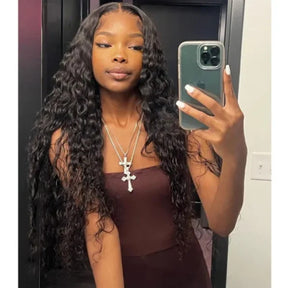 Glueless Water Wave 8x5 Pre Cut Lace Pre Bleached Knots Plucked Hairline 220% Density