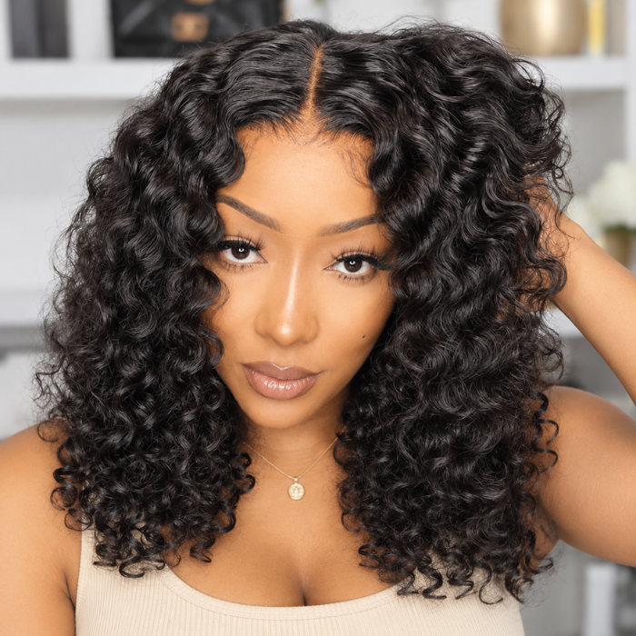 220% Density Short Curly Bob HD Glueless Pre Cut Lace Wig with Drawstring 100% Human Hair