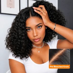 Brown With Honey Blonde Highlights Bouncy Water Wave Short Bob Glueless Wig 13x6 Lace Wear & Go Pre-Bleached Knots