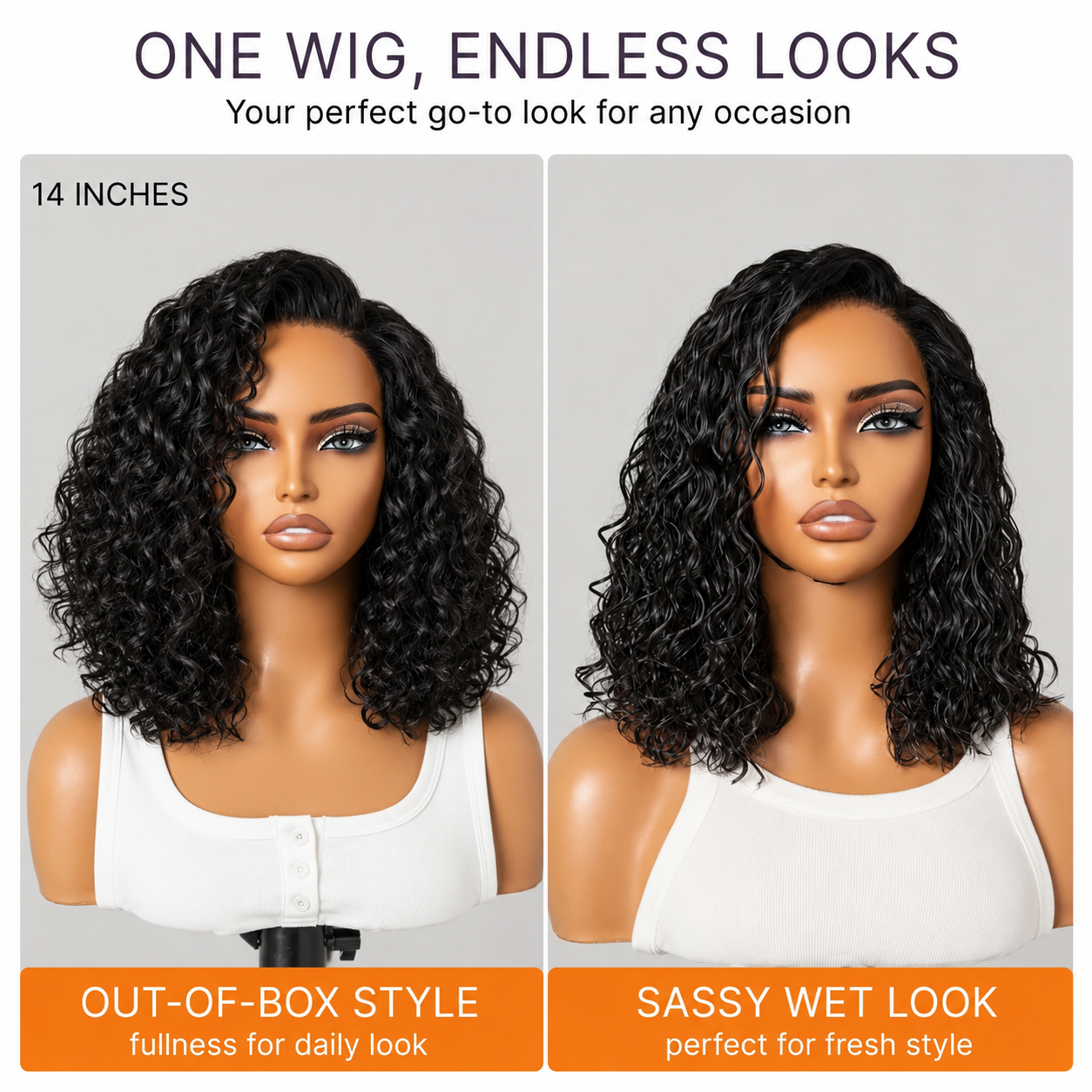 Brown With Honey Blonde Highlights Bouncy Water Wave Short Bob Glueless Wig 13x6 Lace Wear & Go Pre-Bleached Knots