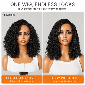 Brown With Honey Blonde Highlights Bouncy Water Wave Short Bob Glueless Wig 13x6 Lace Wear & Go Pre-Bleached Knots
