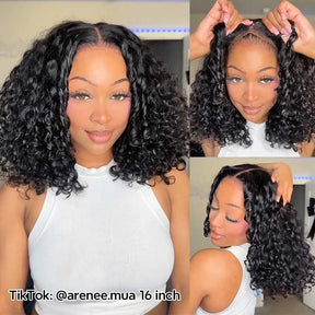 Brown With Honey Blonde Highlights Bouncy Water Wave Short Bob Glueless Wig 13x6 Lace Wear & Go Pre-Bleached Knots