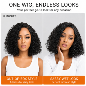 Brown With Honey Blonde Highlights Bouncy Water Wave Short Bob Glueless Wig 13x6 Lace Wear & Go Pre-Bleached Knots