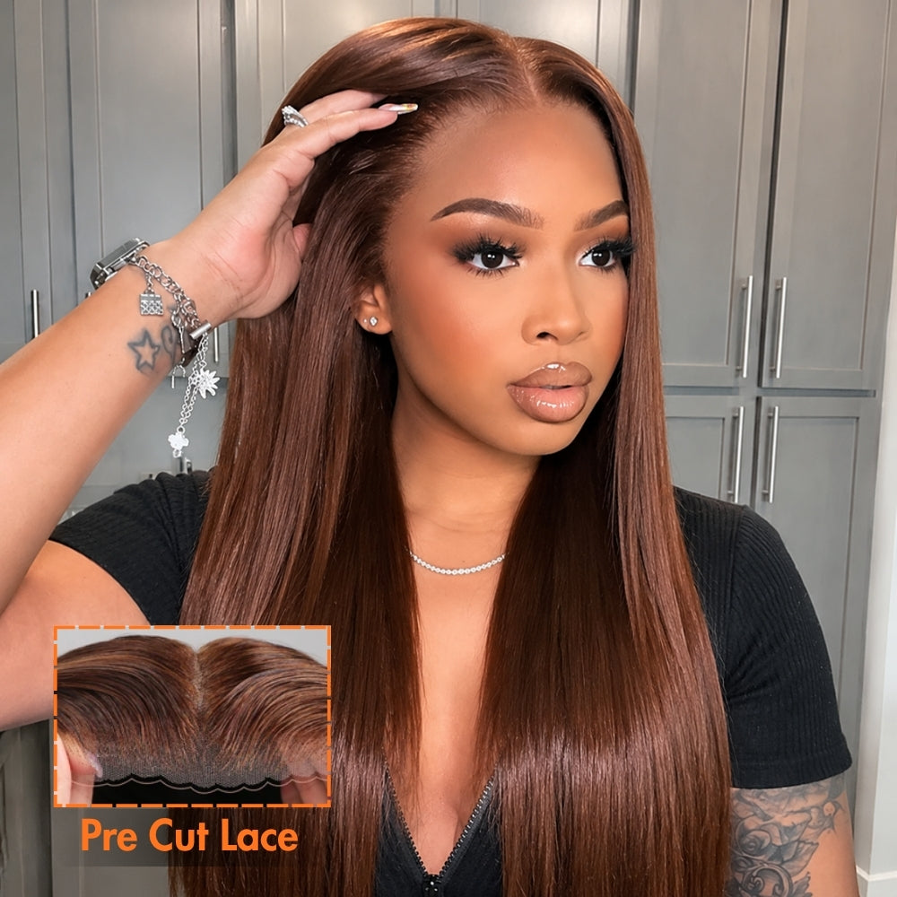 180% Density 360 Lace 4# Chocolate Brown Straight Face Framing Pre-Layered Lace Front Wig