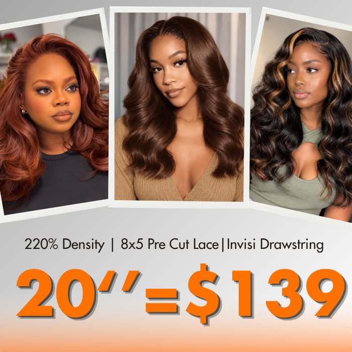 20''=$139| 220% Density Silky Straight/ Body Wave/ Water Wave 8x5 Pre Cut Lace Wigs