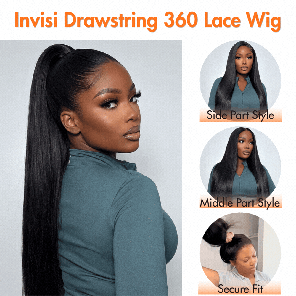 360 HD Lace Frontal Silky Straight 220% Density Human Hair Wig with Bleached Knots & Invisi Strap Snug Fit