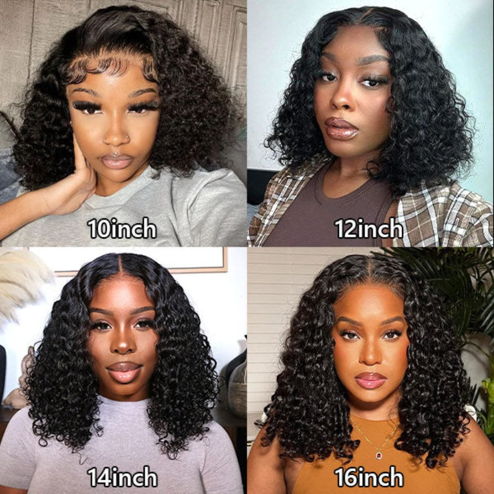 Water Wave Short Bob Natural Black 5x5 Lace Human Hair Wig Pre Plucked  Flash Sale