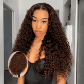 Water Wave 180% Density Chocolate Brown 360 Lace Frontal Wigs Pre-Bleached Knots Human Hair Wig With Invisi-String