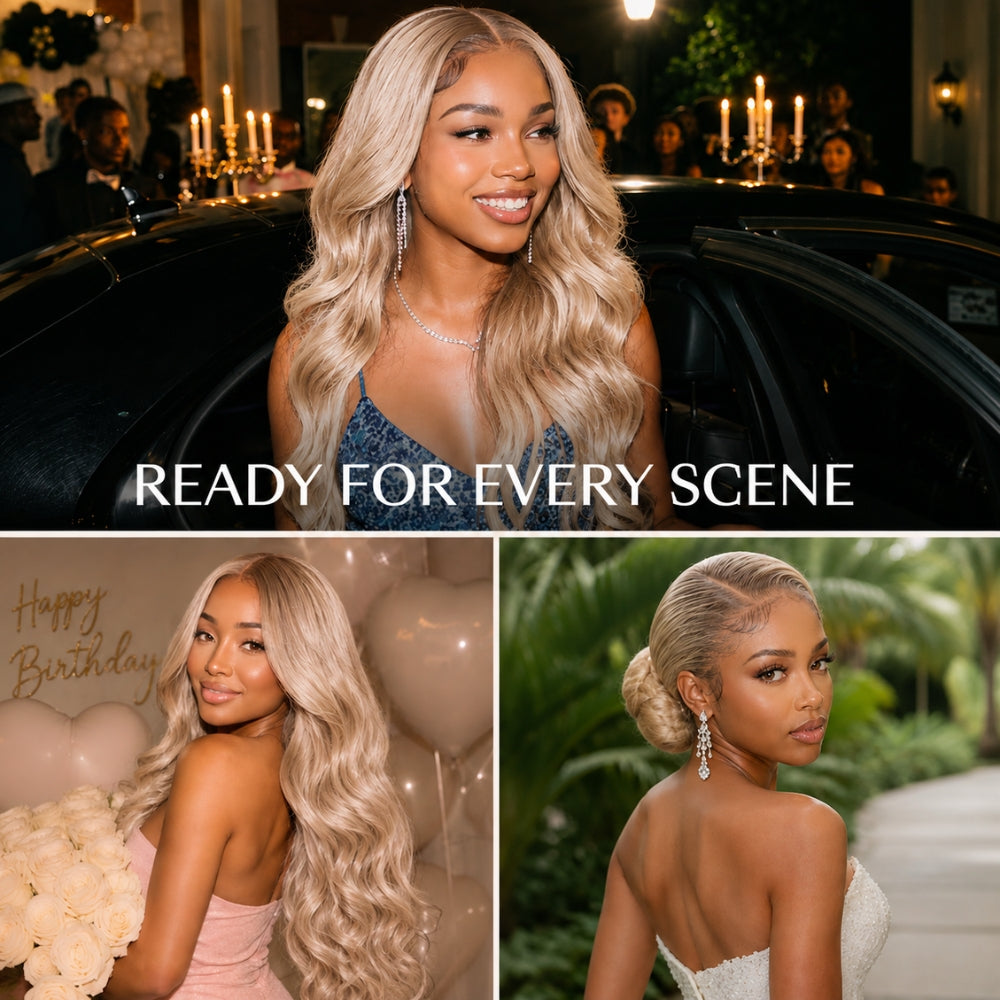 Barbie Blonde 13x6 HD Lace Front Body Wave P18 613 Highlight Color Wig With Invisi Drawstring