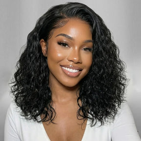 Glueless Short Bob Wig Water Wave 8x5 Pre-Cut Lace Bleached Knots Ready To Wear