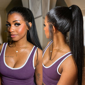 360 HD Lace Frontal Silky Straight 220% Density Human Hair Wig with Bleached Knots & Invisi Strap Snug Fit