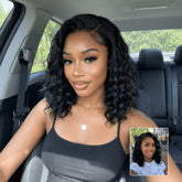Glueless Short Bob Wig Water Wave 8x5 Pre-Cut Lace Bleached Knots Ready To Wear