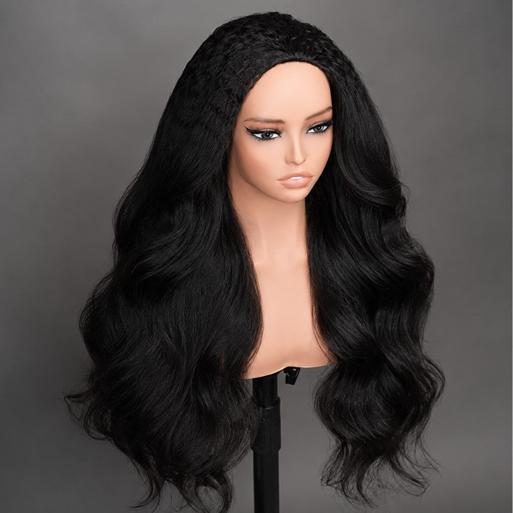 3 In 1 Half Wig | Kinky Straight with Soft Body Curls Comfortable Fit Glueless Install Filp Over Half Wig With Adjustable Drawstring