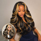 Blonde Highlight Loose Body Wave Wigs Glueless HD Lace Human Hair Wigs Pre-Cut Lace No Slip Wig