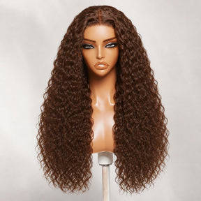 Water Wave 180% Density Chocolate Brown 360 Lace Frontal Wigs Pre-Bleached Knots Human Hair Wig With Invisi-String