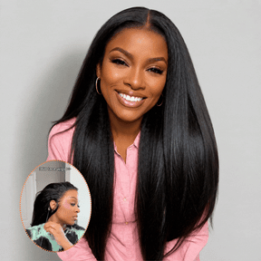 Yaki Straight 220% Density Pull Go 360 Drawstring Lace Frontal Wigs Pre Plucked Hairline Human Hair Wigs