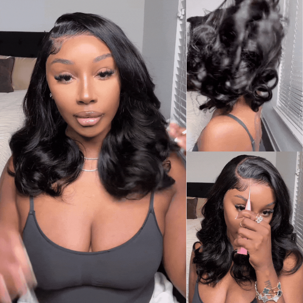 Glueless 8x5/13x6 Loose Body Wave Bob Pre Cut Lace Front Wig Feathered Hairstyles With Layered Haircuts