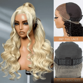 #613 Blonde Body Wave 360 Transparent Lace Frontal Wig Invisi Strap Pre Plucked Human Hair Wigs