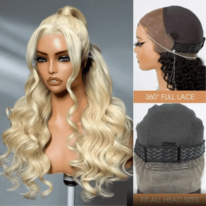 #613 Blonde Body Wave 360 Transparent Lace Frontal Wig Invisi Strap Pre Plucked Human Hair Wigs