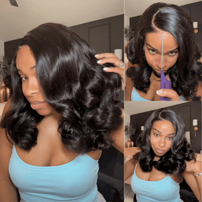 Glueless 8x5/13x6 Loose Body Wave Bob Pre Cut Lace Front Wig Feathered Hairstyles With Layered Haircuts
