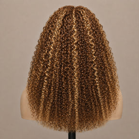 4/27 Honey Blonde Highlight 180%/220% Density 360 Lace Kinky Curly Wig With 4C Edges Human Hair Baby Hair