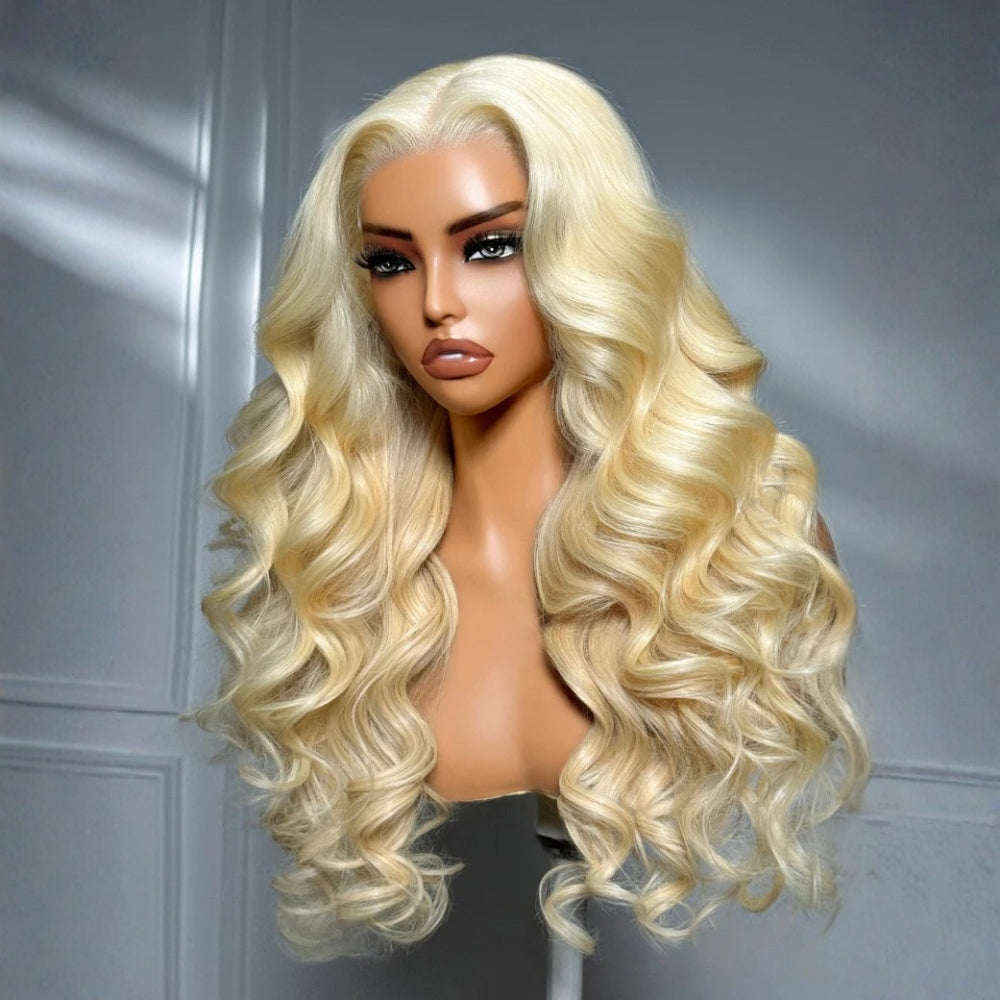 #613 Blonde Body Wave 360 Transparent Lace Frontal Wig Invisi Strap Pre Plucked Human Hair Wigs