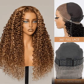 Water Wave 360 Lace 180% Density 4/27 Highlight Pre-bleached & Pre-plucked & Pre-Cut Lace Wig